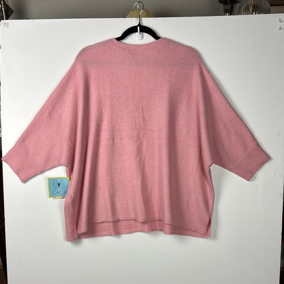 CeCe Soft Pink V-Neck Sweater Raglan 3/4 Sleeves Sz L NWT - Picture 7 of 7